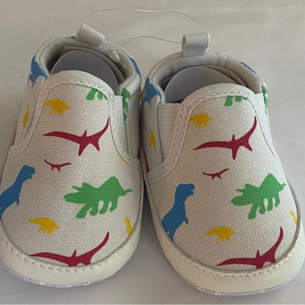 Othr White Kids Moccasins with Colorful Dinosaur Print